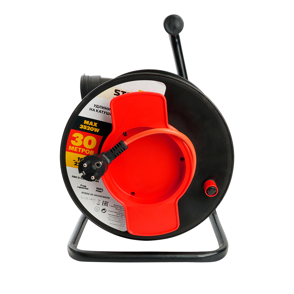 Удлинитель на пластиковой катушке STD04-10-30  1-местный с/з 3*1,5, 30м, 250В, 16А, IP44, Standart (40014)