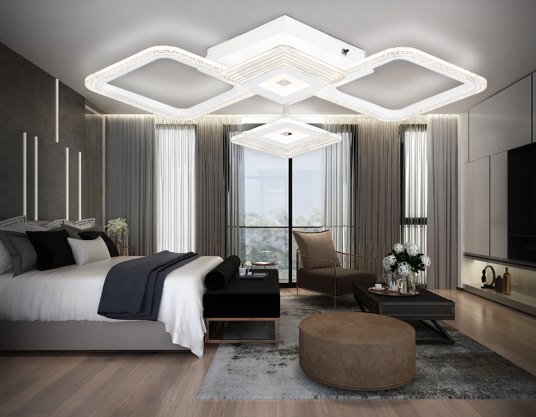 Потолочный LED светильник FA4281/4 WH белый 56W 3000K+6400K/4200K/6400K+3000K 525*525*75 (ПДУ ИК)