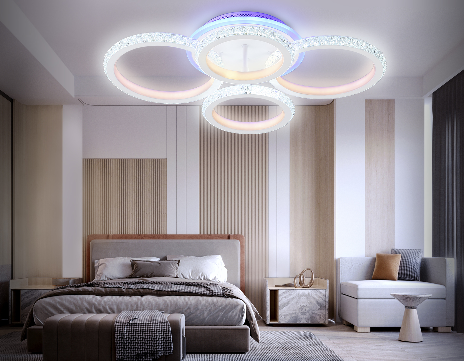 Потолочный LED светильник FA9524/2+2 WH белый 92W 6400K/3000K+RGB 560*370*110 (ПДУ РАДИО 2.4G)