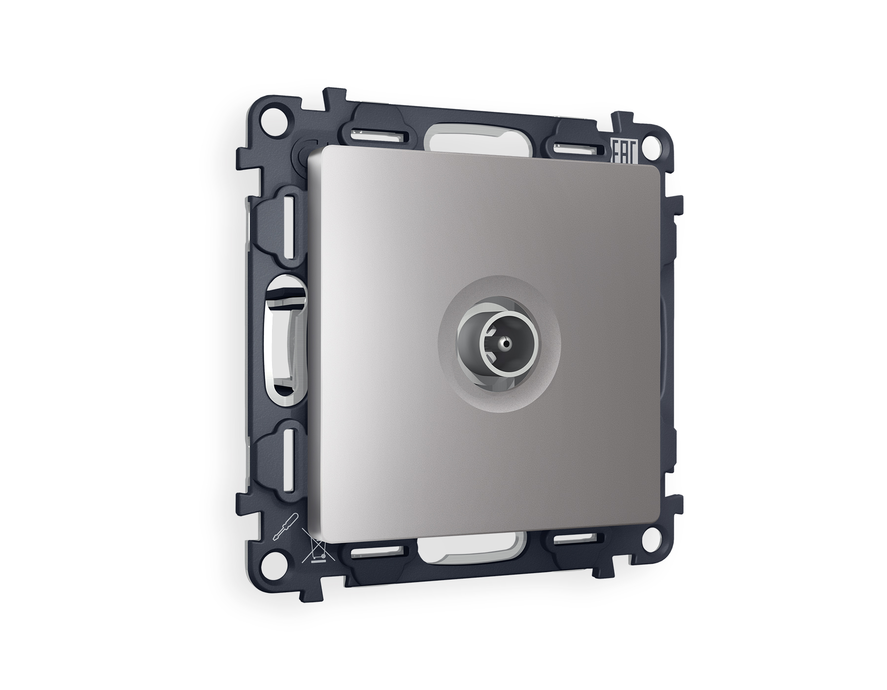 MA513030 Комплект механизма TV розетки проходной ALFA Сталь матовый 5-1000 MHz 4dB QUANT (AP5130, VM211)