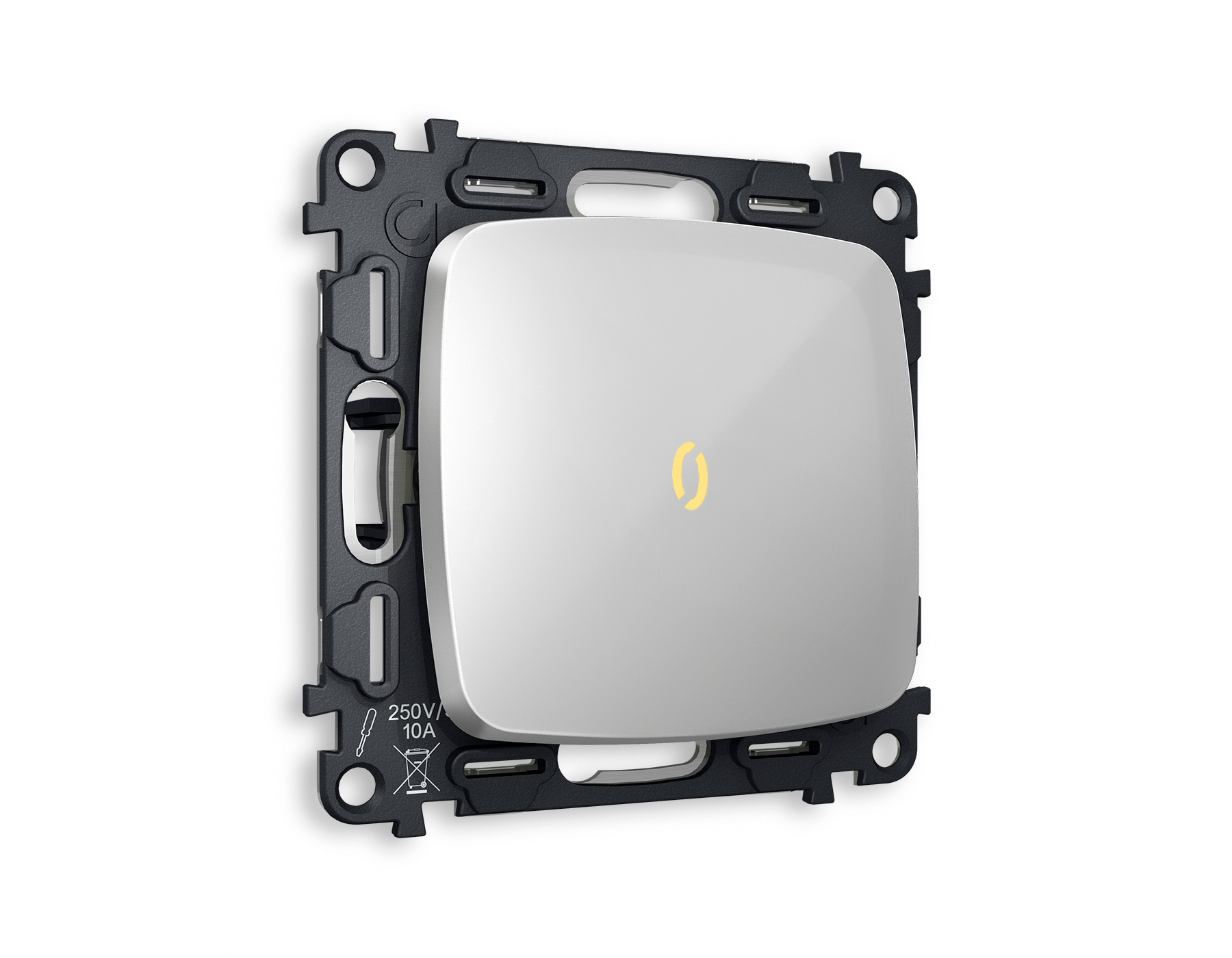 MO402010 Комплект механизма 1-кл выключателя с подсветкой 3200K OMEGA Серебро глянец QUANT (OP4020, VM101, G11Y)