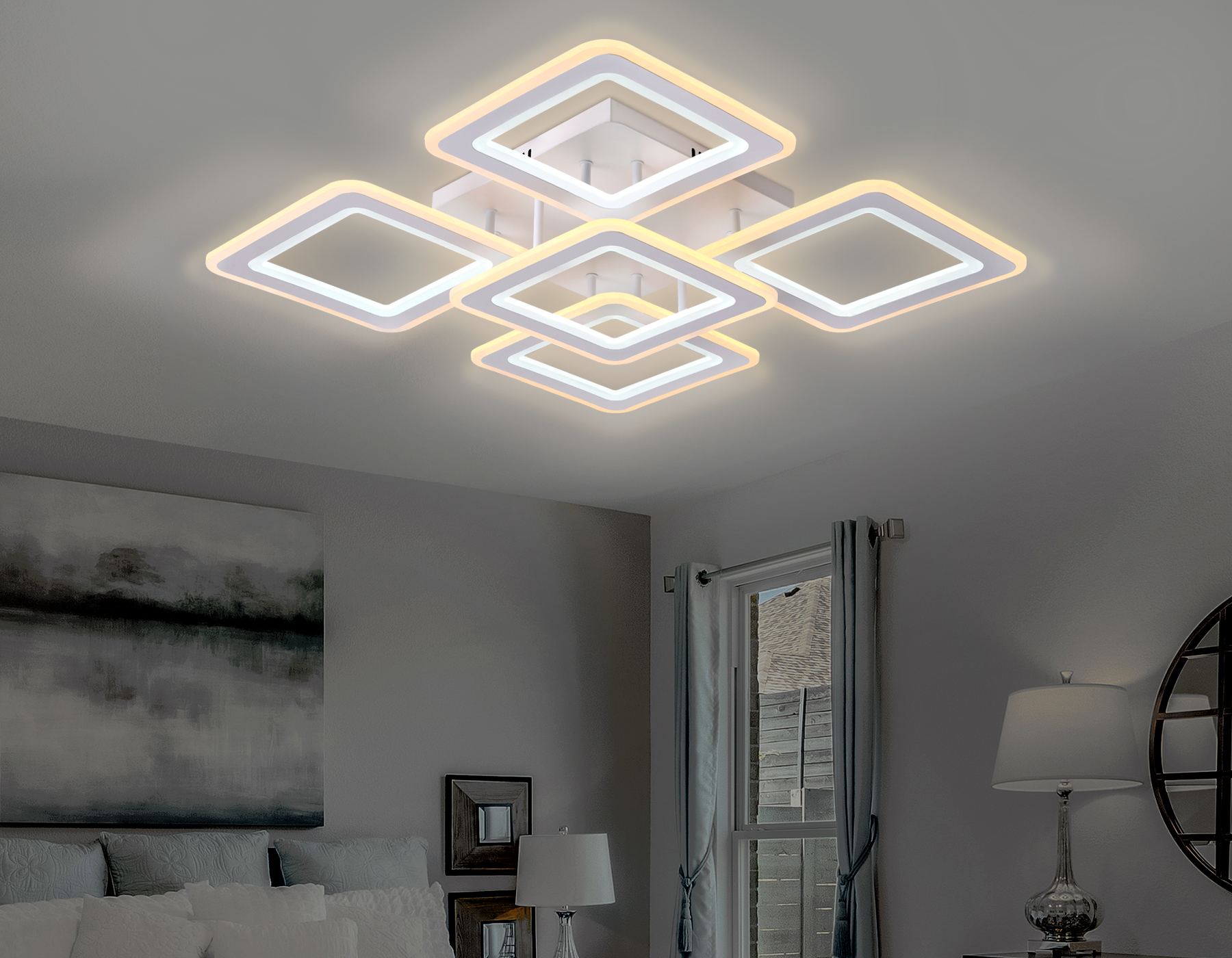 Потолочный светодиодный светильник с пультом Ambrella FA866/4+1 WH белый 218W 3000K-6400K 820*820*120 (ПДУ РАДИО 2.4G)