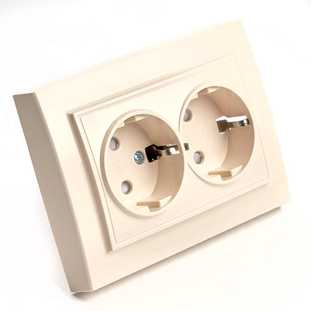 Розетка 2-местная STEKKER, PST16-9014-02  220В, 16А, серия Эрна, слоновая кость, 39240