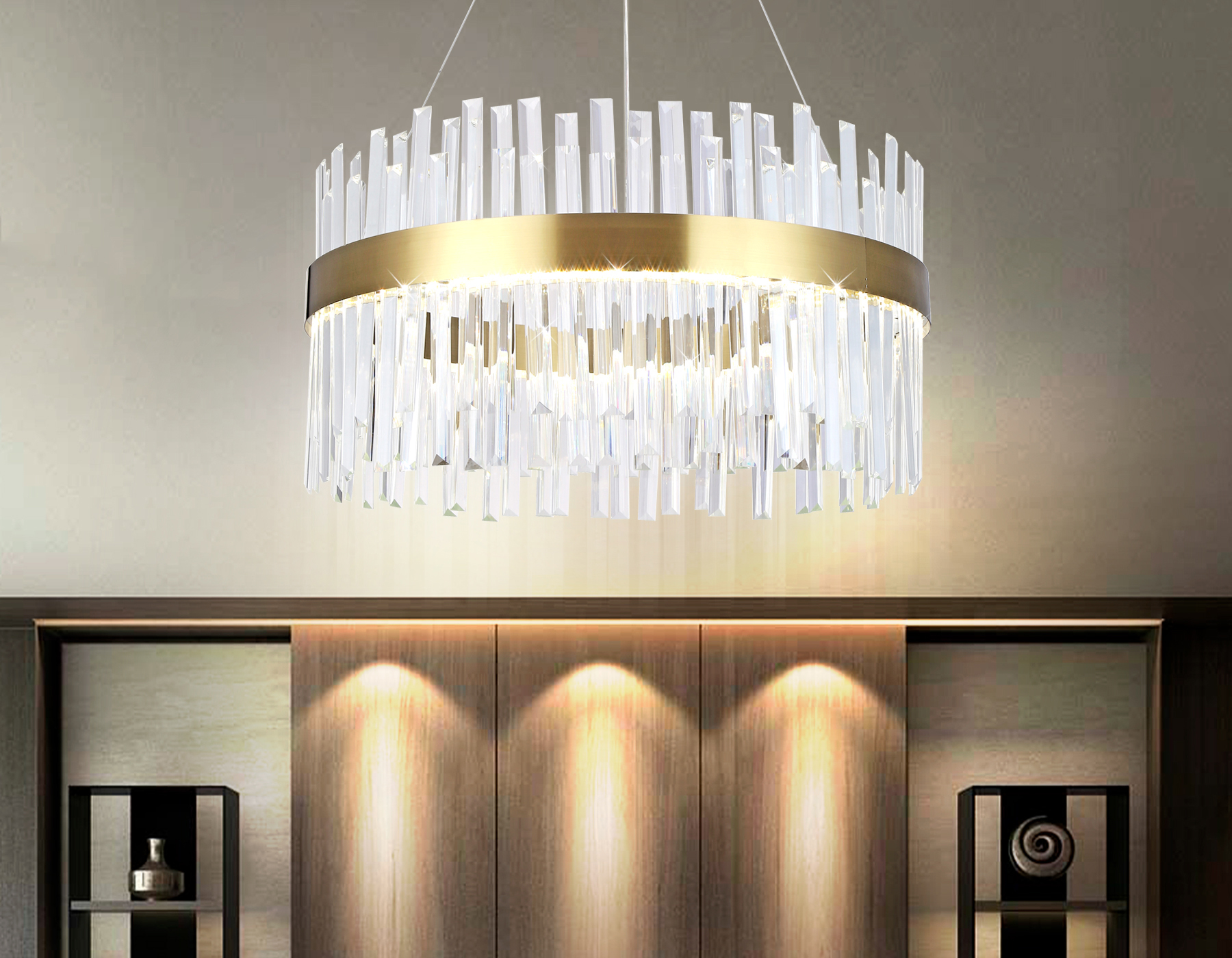 Подвесная светодиодная люстра с хрусталем Ambrella TR5010 GD/CL золото/прозрачный 70W 3000K/4200K/6400K D600*1010 (Без ПДУ)