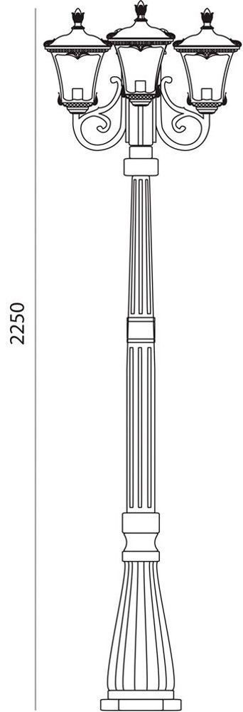 Светильник садово-парковый Feron 70033M столб четырехгранный 3*100W E27 230V, черное золото Светильник садово-парковый Feron 70033M столб четырехгранный 3*100W E27 230V, черное золото