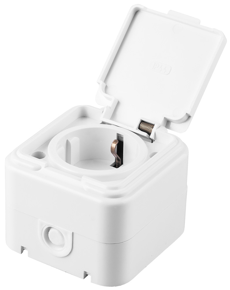 Розетка STEKKER PST16-21-44 с/з, пластик АВС, 250В, 16А, IP54, белая (RA 16-211-Б) 32740