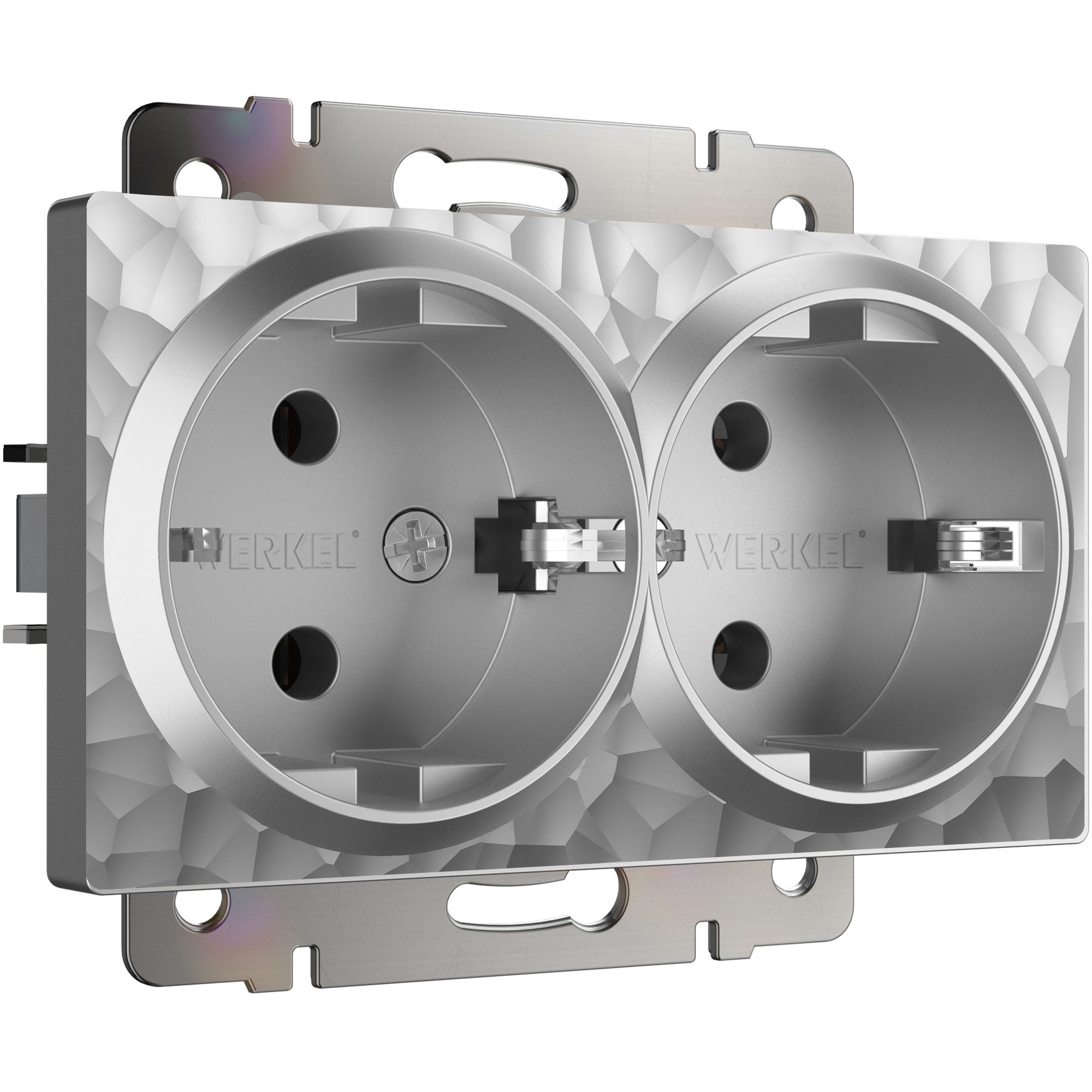 Розетка двойная с заземлением Werkel Hammer (серебряный) / W1272006 / a052074