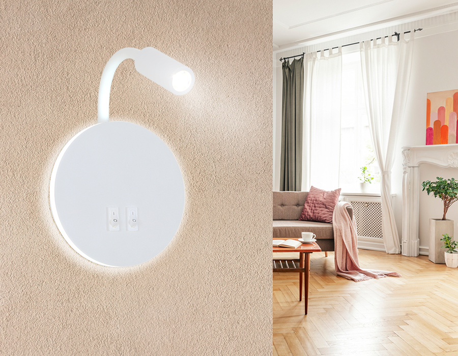 Настенный светодиодный светильник с выключателем Ambrella FW295 SWH белый песок LED 6400К+4200K 6W+3W D150*163