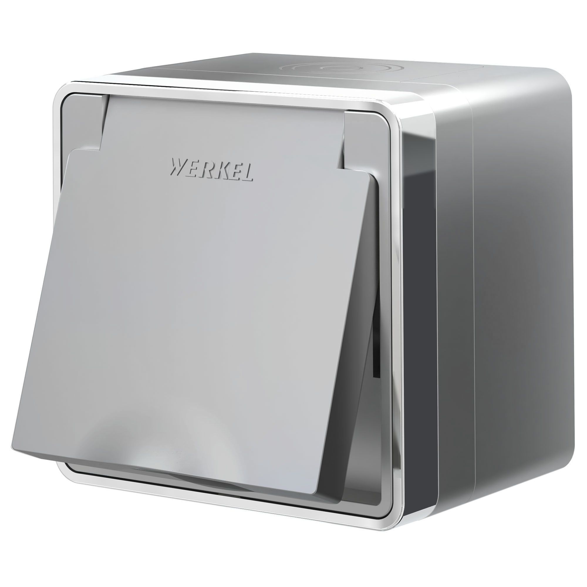 Розетка влагозащ. с зазем. с защит. крышкой и шторками Werkel Gallant (серебряный) W5071206