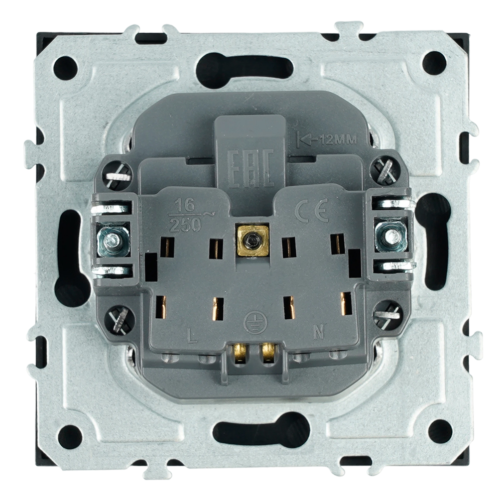 Розетка 1-местная с з/ш, с/з (механизм), СЗК, STEKKER, 250В, 16А, серия Эмили, RST16-5110-05ZK, черный уголь, soft touch