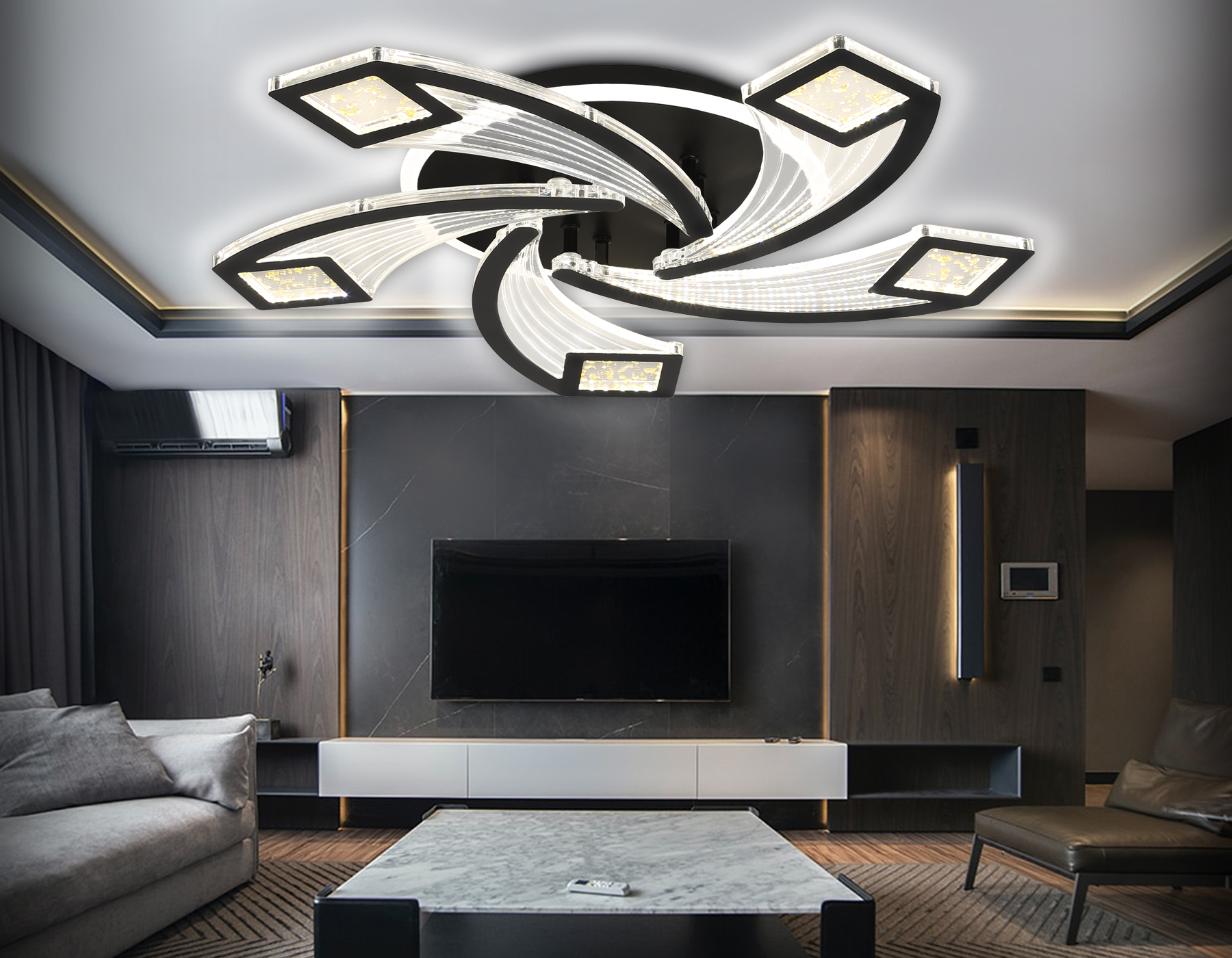 Потолочный LED светильник FA4478/5 BK черный 90W 3000K+6400K/4200K/6400K+3000K D620*75 (ПДУ ИК)