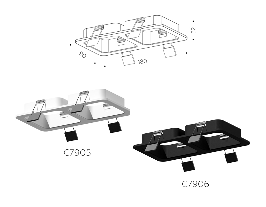 Корпус светильника встраиваемый Ambrella C7906 SBK черный песок 180*90*H32mm MR16 GU5.3 для насадок 70*70mm