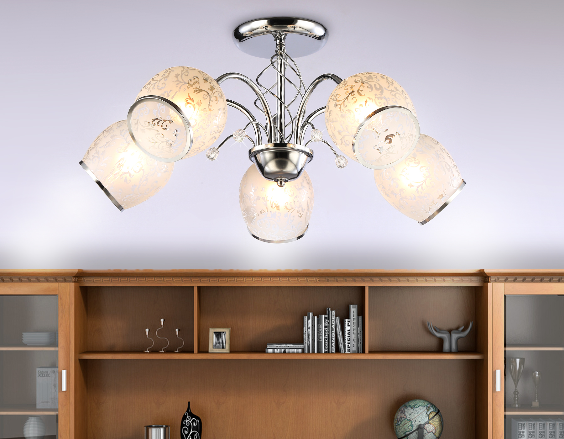 Подвесная люстра TR3188/5 CH/CL/FR хром/прозрачный/белый матовый E27/5 max 40W D600*285