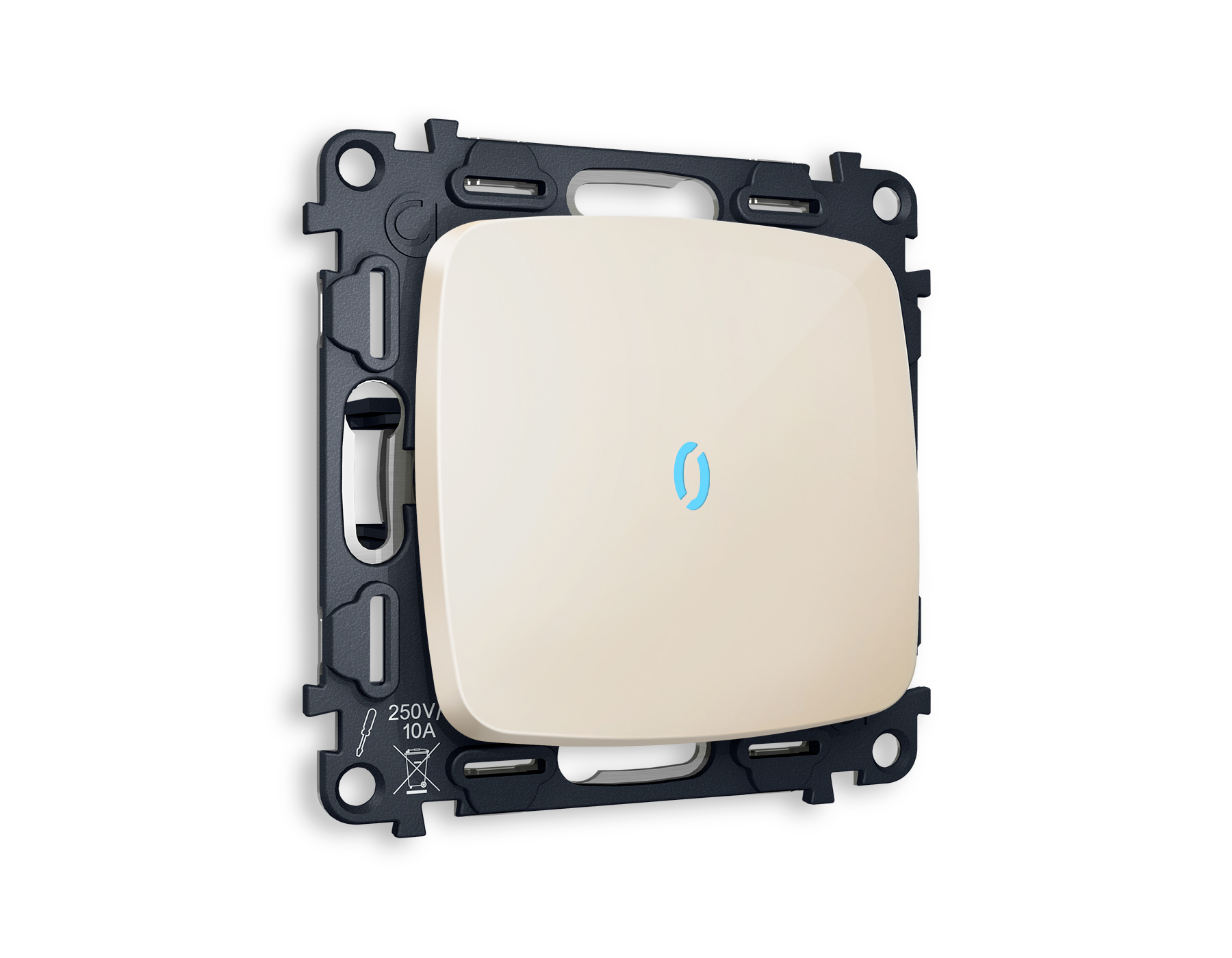 MO302020 Комплект механизма 1-кл выключателя с подсветкой 10000K OMEGA Бежевый глянец QUANT (OP3020, VM101, G17B)