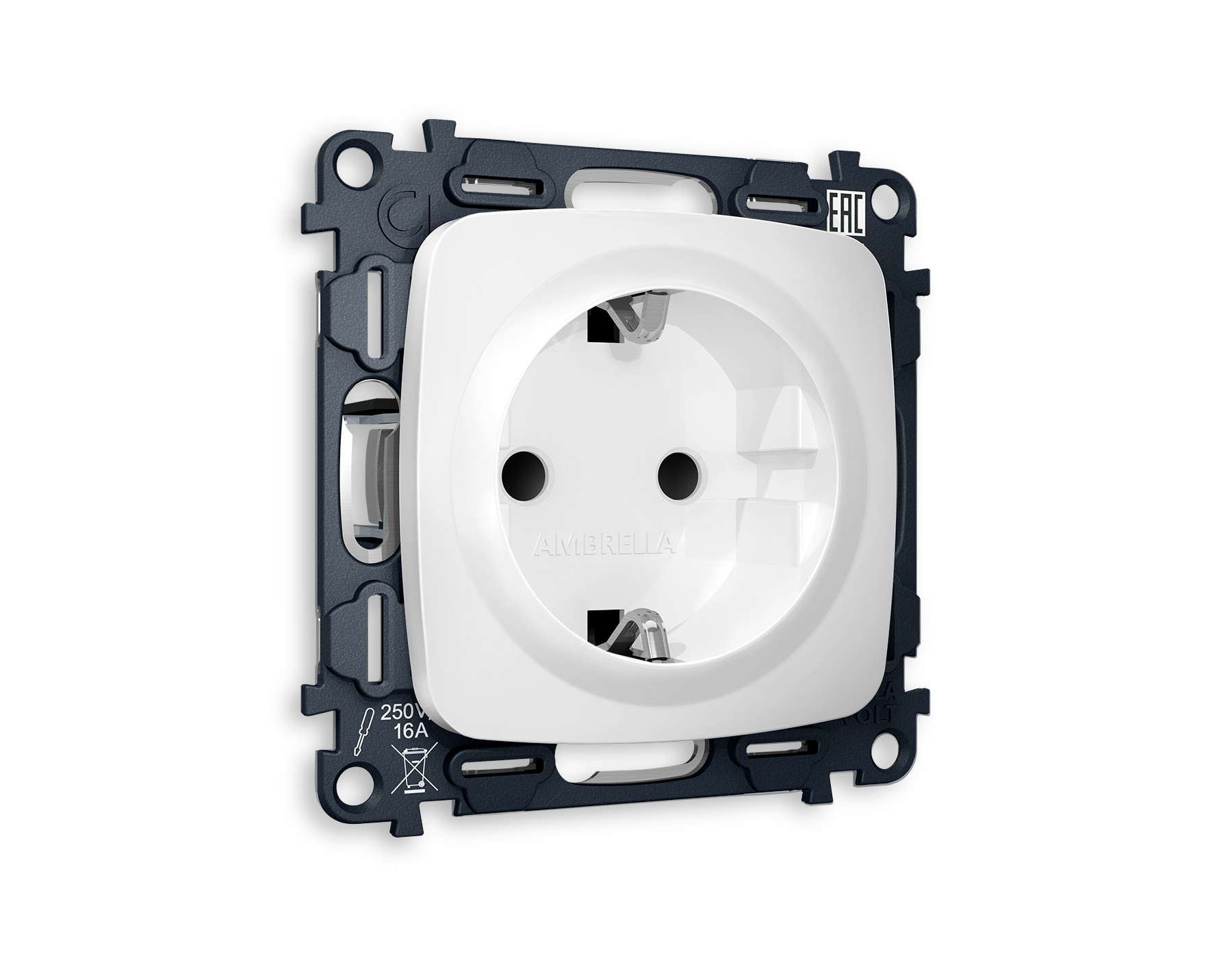 MO127010 Комплект механизма электрической розетки OMEGA Белый матовый с/з с шторками QUANT (OP1270, VM141)