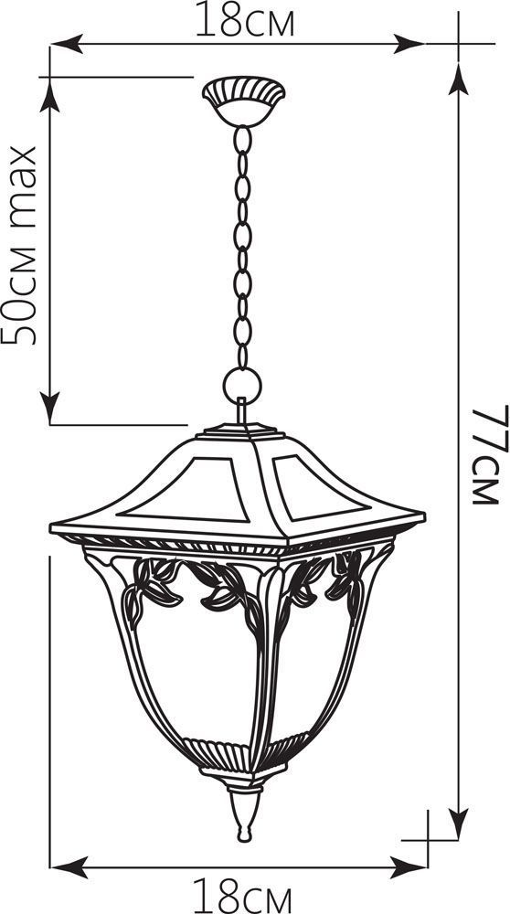Светильник садово-парковый Feron PL4075 четырехгранный на цепочке 60W E27 230V, черное золото