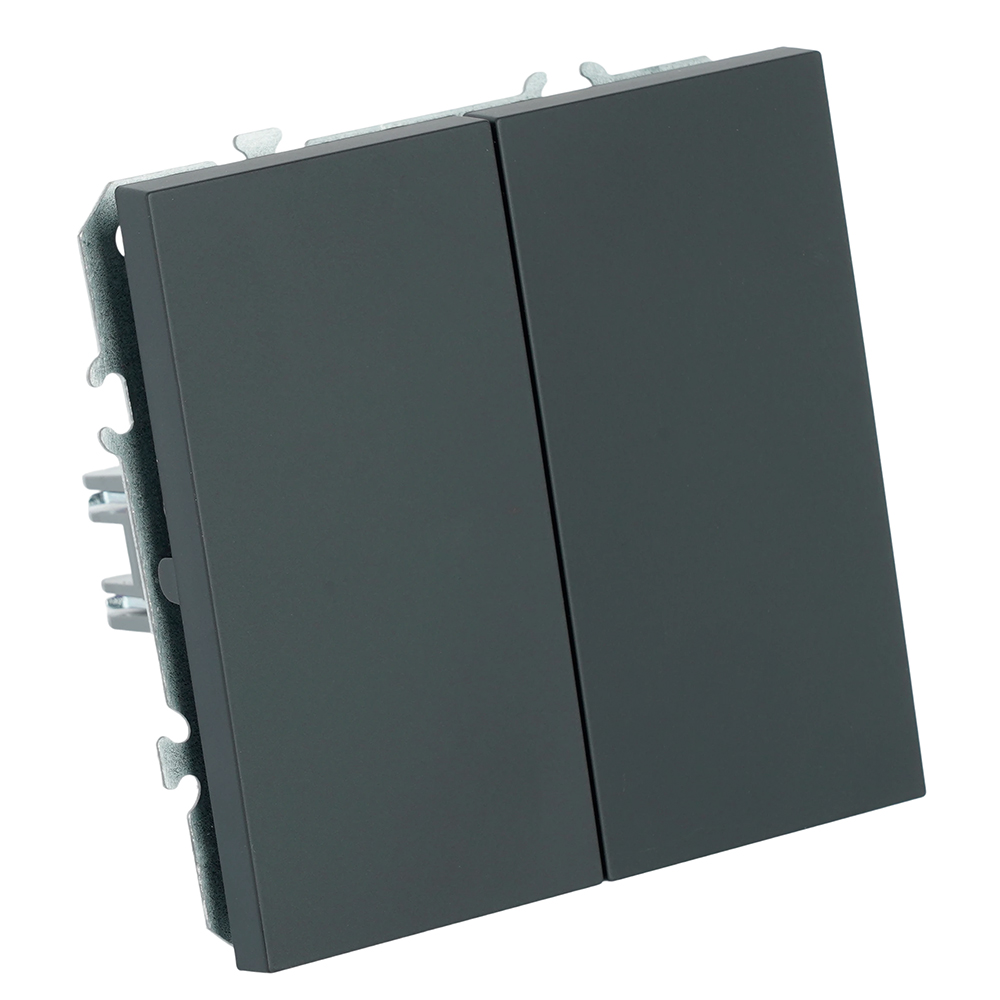 Выключатель 2-клавишный (механизм), СЗК, STEKKER, 250В, 10А, серия Эмили, RSW10-5104-05ZK, черный уголь, soft touch