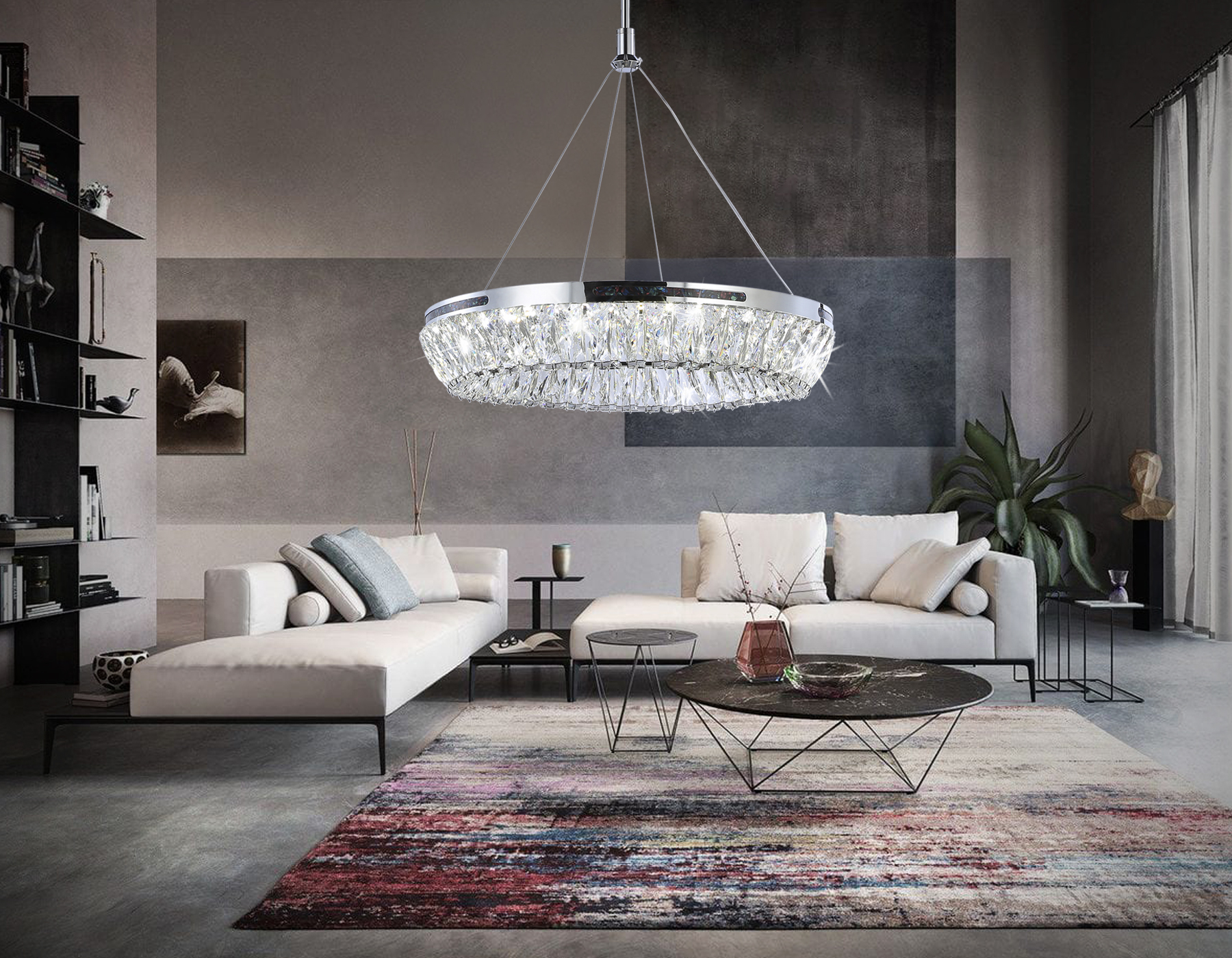 Подвесная люстра TR5022 CH/CL хром/прозрачный 3000K/4200K/6400K 47W D500*540 (Без ПДУ)