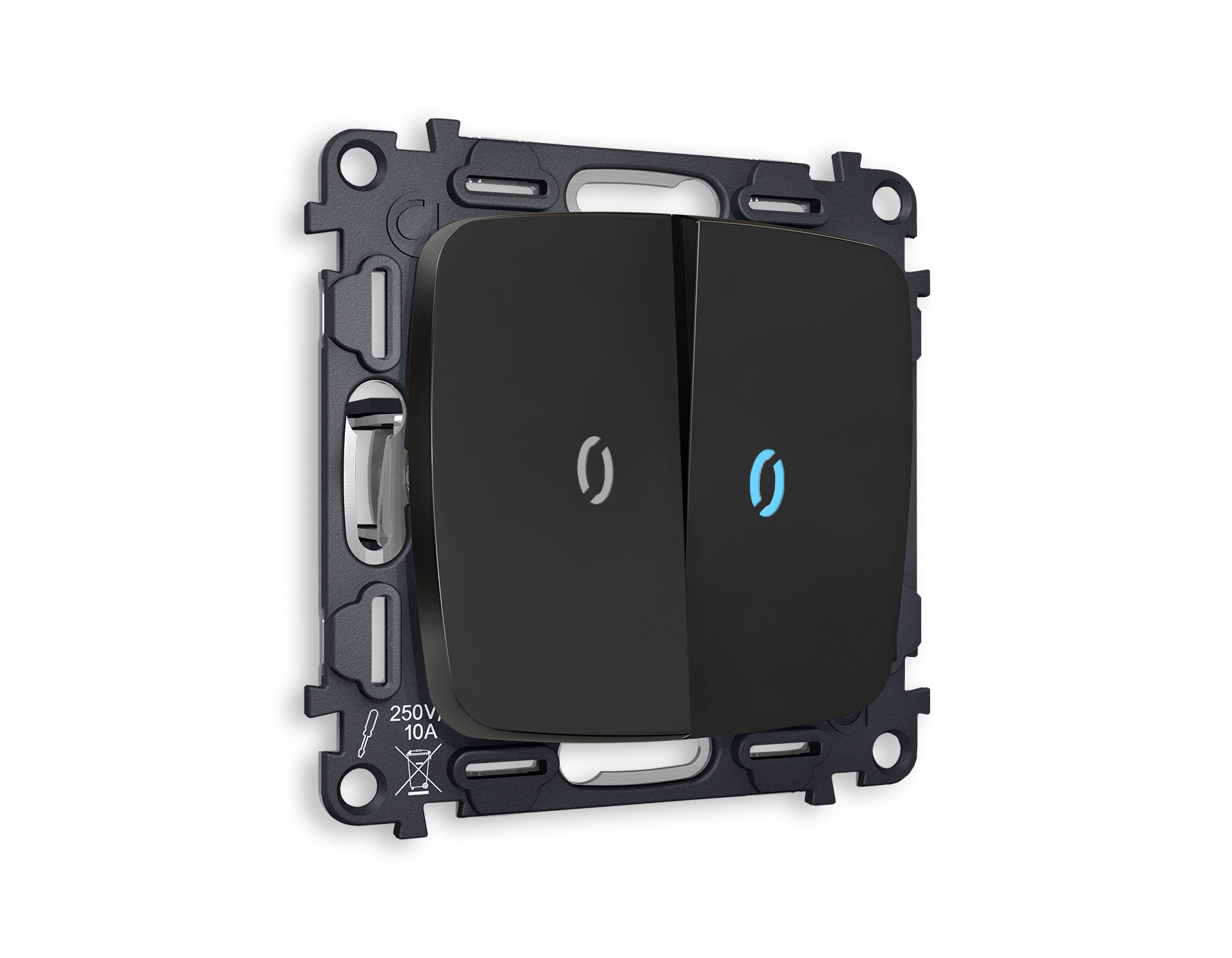 MO804040 Комплект механизма 2-кл проходного выключателя с подсветкой 10000K OMEGA Черный матовый QUANT (OP8040, VM120, G29B)