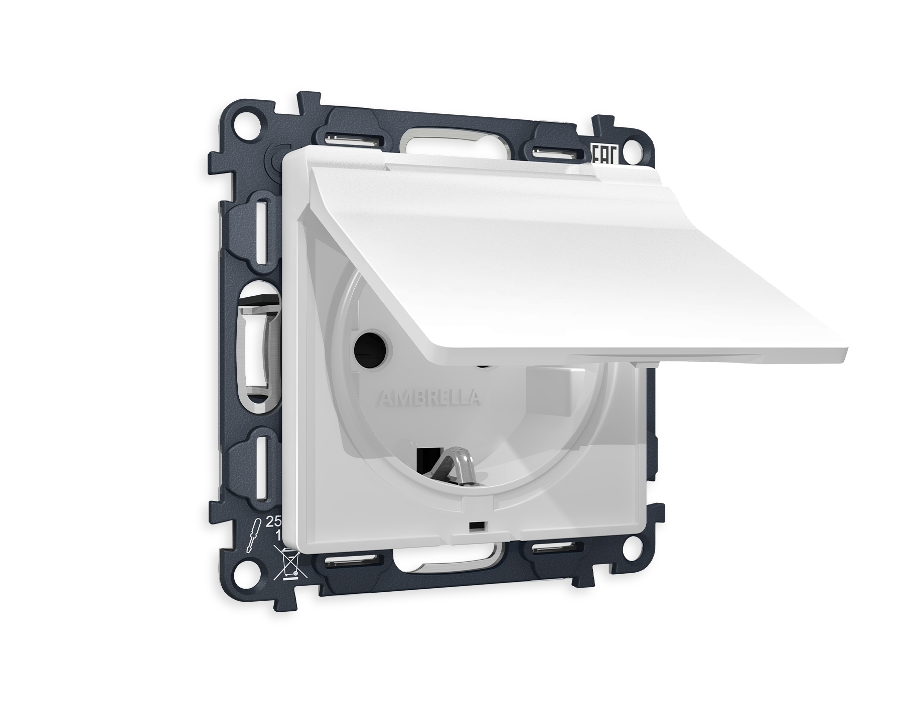 MA128010 Комплект механизма электрической розетки ALFA Белый матовый с/з с шторками и крышкой IP44 QUANT (AP1280, VM141)