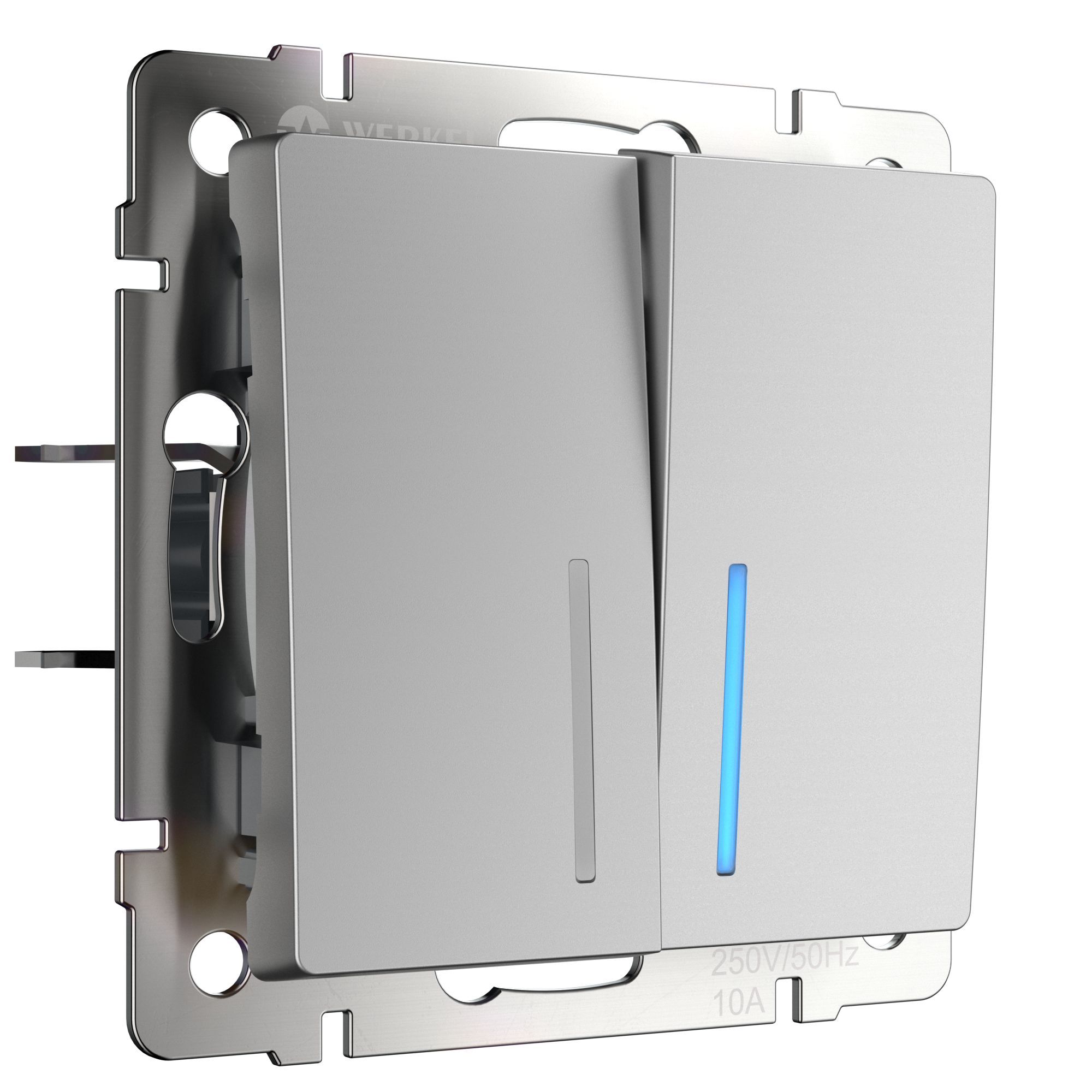 Выключатель двухклавишный с подсветкой WERKEL (серебряный) WL06-SW-2G-LED / W1120106 / a029826