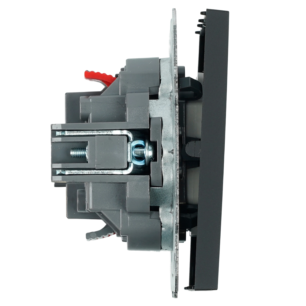 Переключатель 2-клавишный (механизм), СЗК, STEKKER, 250В, 10А, серия Эмили, RSW10-5107-05ZK, черный уголь, soft touch