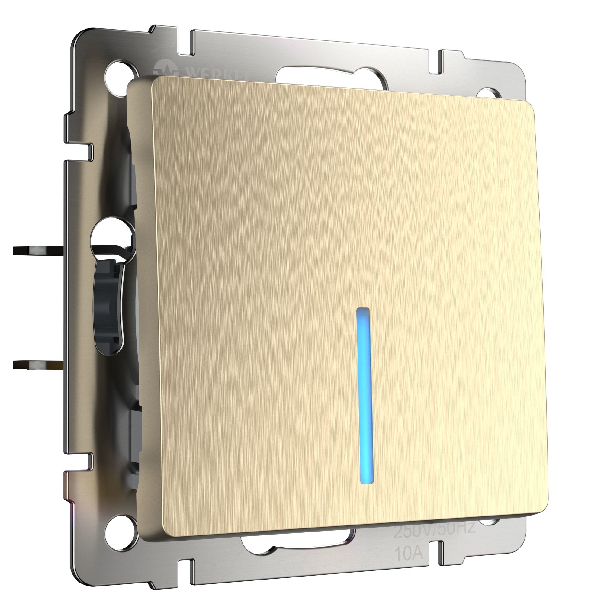 Выключатель одноклавишный проходной с подсветкой WERKEL (шампань рифленый) WL10-SW-1G-2W-LED / W1112110 / a035615