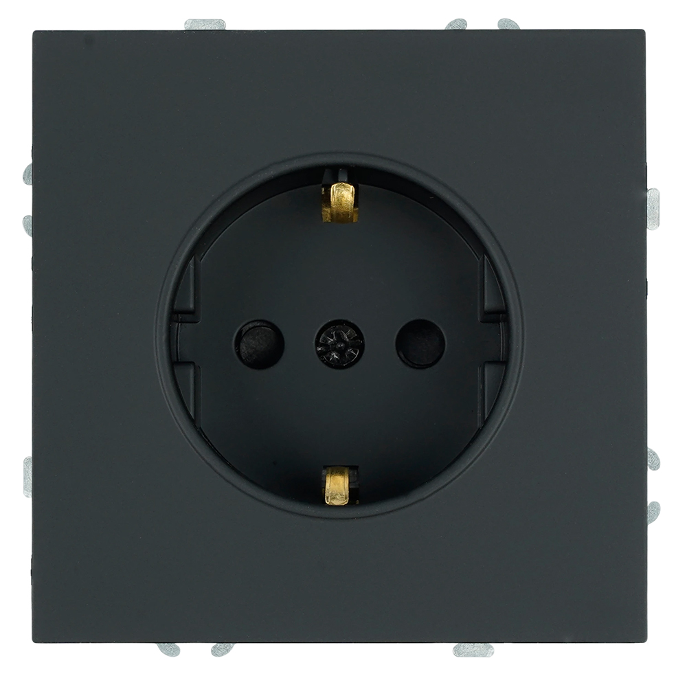 Розетка 1-местная с з/ш, с/з (механизм), СЗК, STEKKER, 250В, 16А, серия Эмили, RST16-5110-05ZK, черный уголь, soft touch