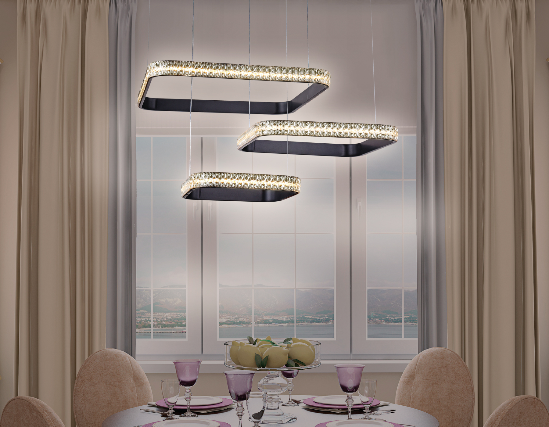 Потолочный светодиодный светильник с пультом Ambrella FA6166 BK черный 131W 720*500*900 (ПДУ РАДИО 2.4)