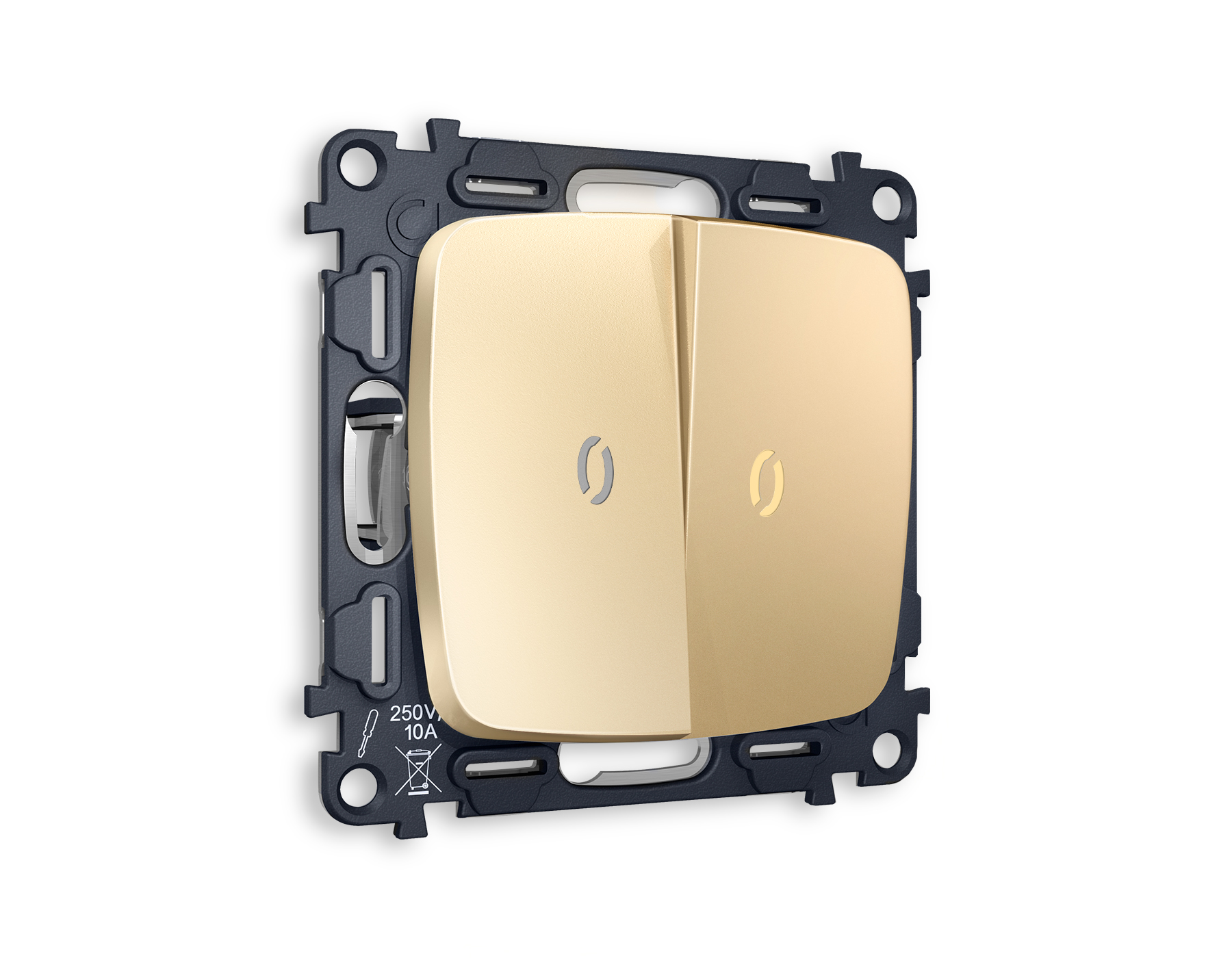 MO604010 Комплект механизма 2-кл выключателя с подсветкой 3200K OMEGA Шампань QUANT (OP6040, VM115, G11Y)