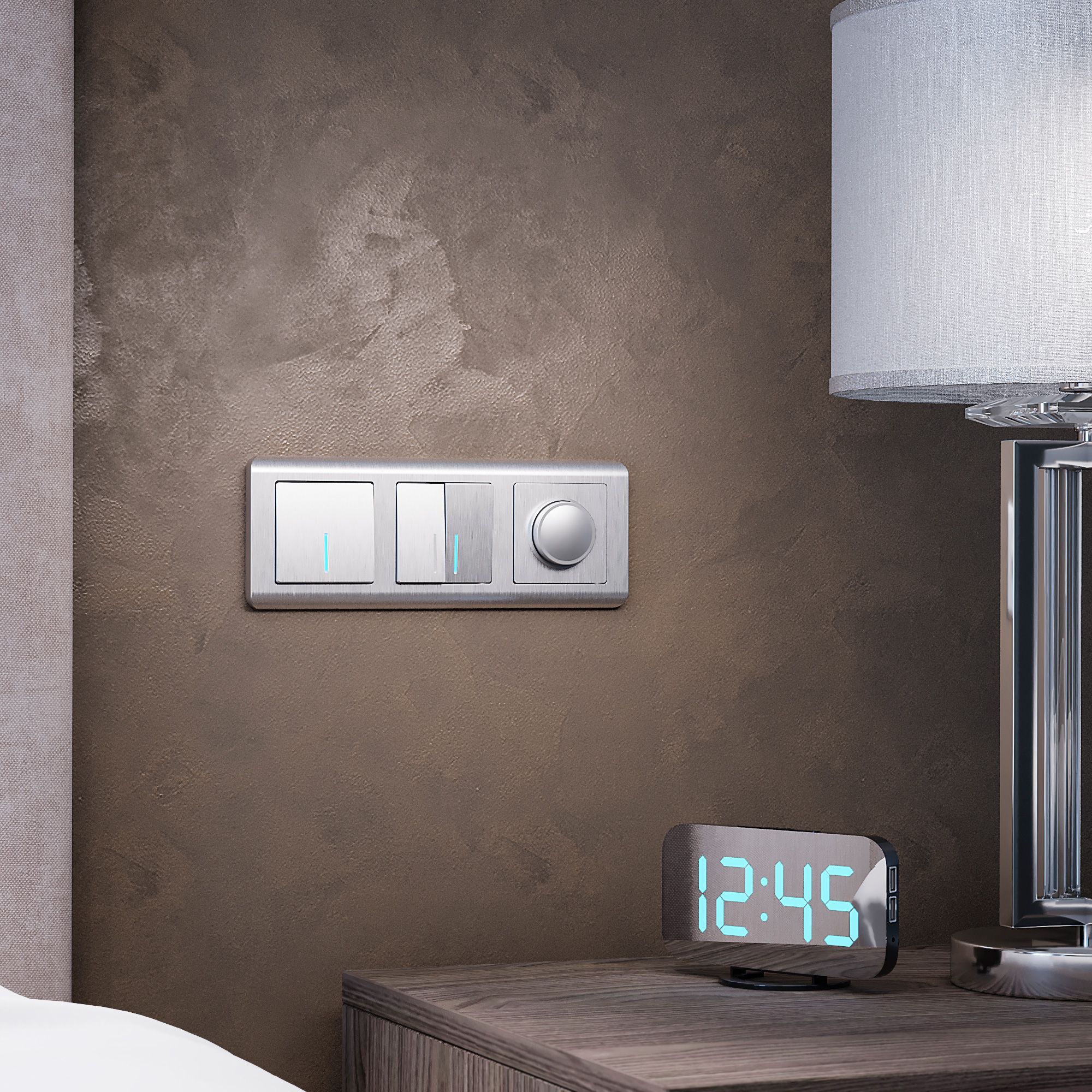 Выключатель двухклавишный с подсветкой WERKEL (cеребряный рифленый) WL09-SW-2G-LED / W1120109 / a035659