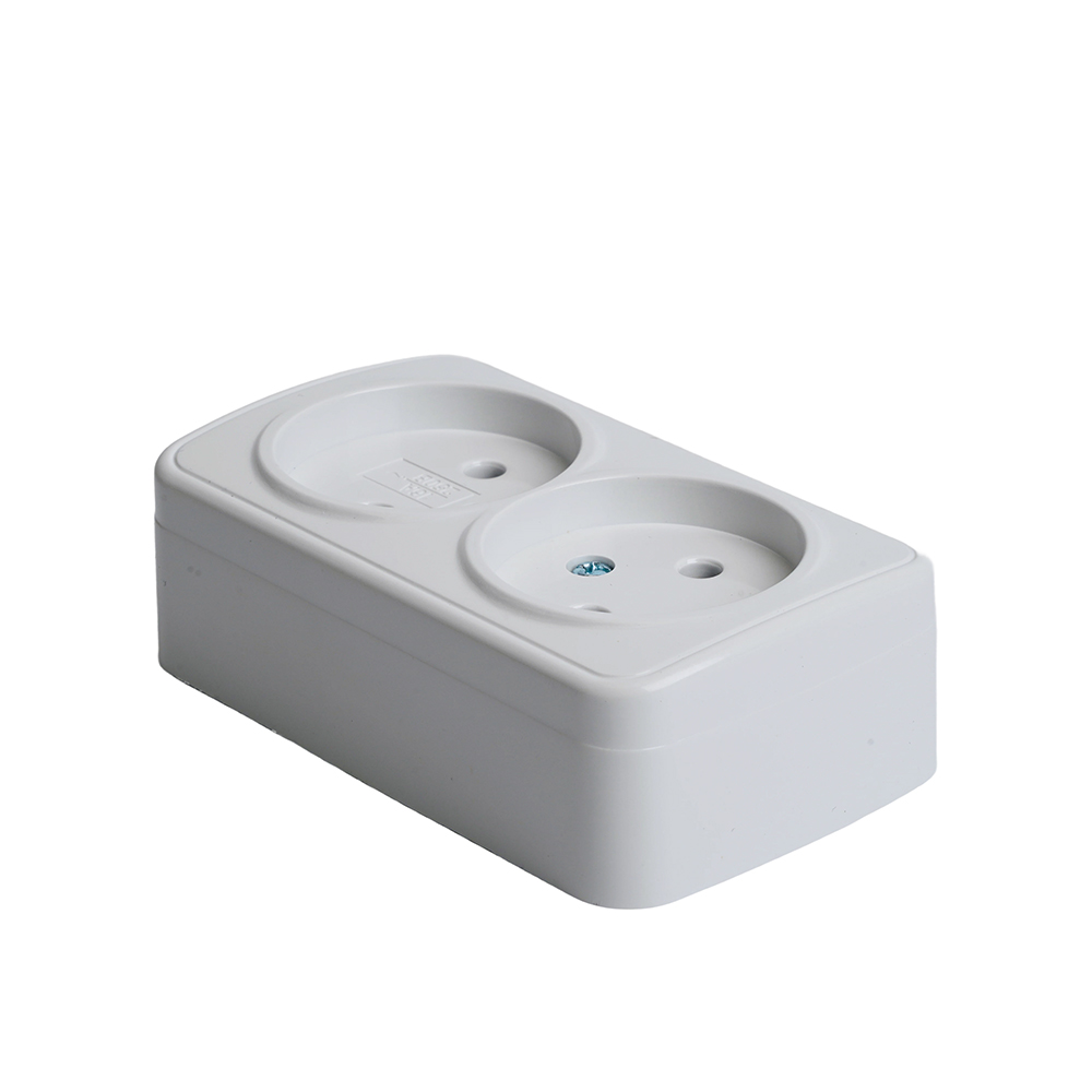 Розетка накладная 2-местная б/з STEKKER, PST10-502-20, пластик АВS, 250В, 16А, IP20, серия Basic, белый