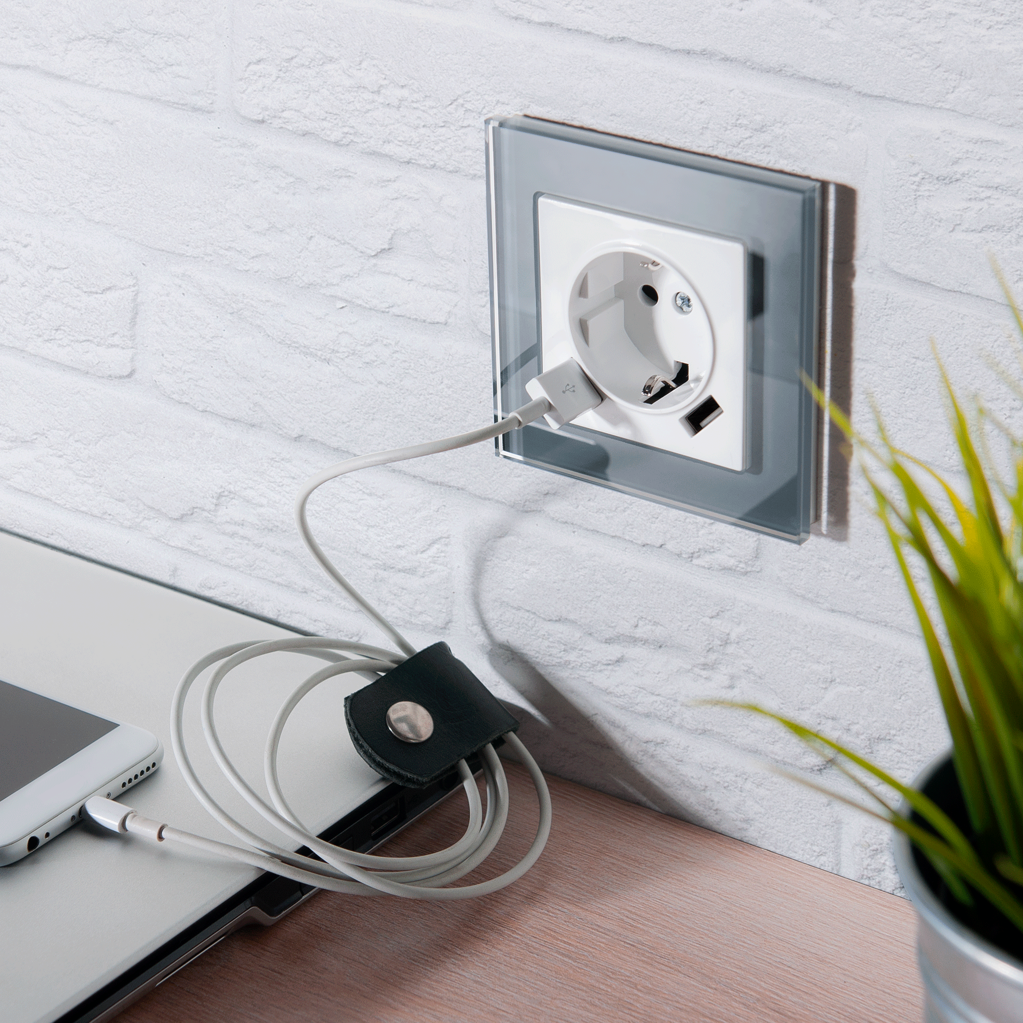 Розетка c заземлением, шторками и USBх2 WERKEL (белый) WL01-SKGS-USBx2-IP20 / W1171501 / a033473