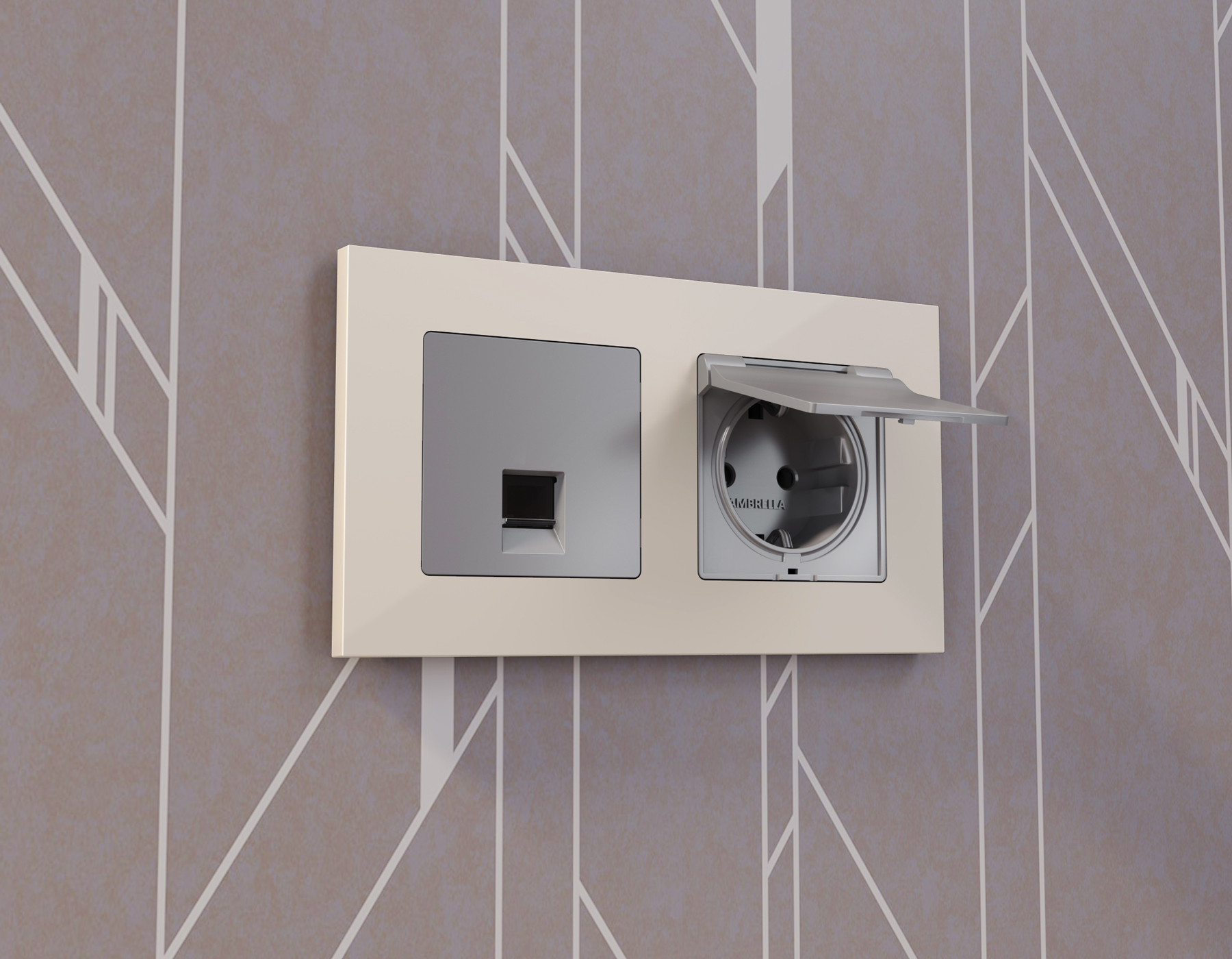 AP5080 Лицевая панель ALFA (Сталь матовый) для электрической розетки с/з со шторками и крышкой IP44 QUANT