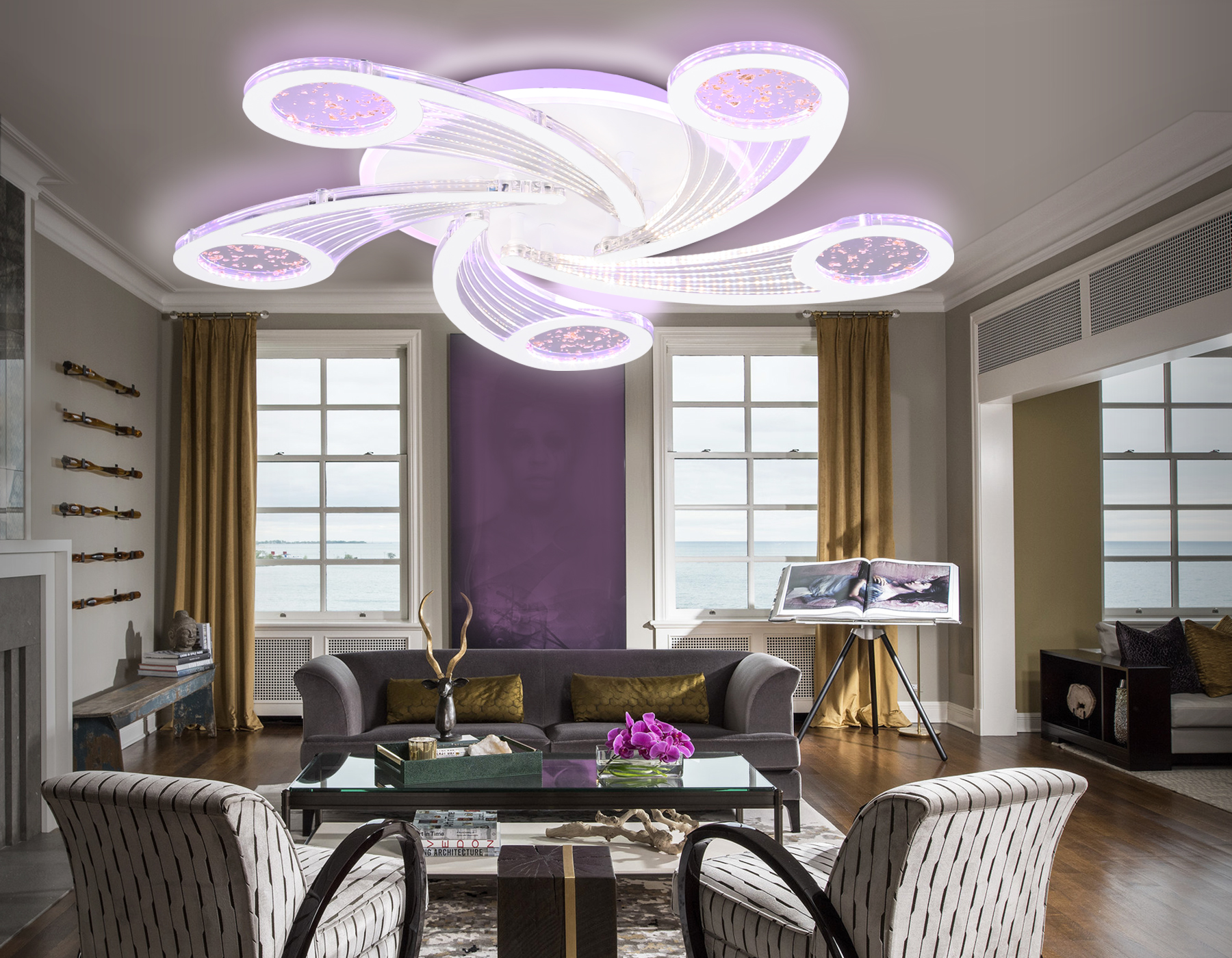 Потолочный LED светильник FA4476/5 WH белый 98W 3000K+BL/4200K+PU/3000K+6400K D620*75 (ПДУ ИК)