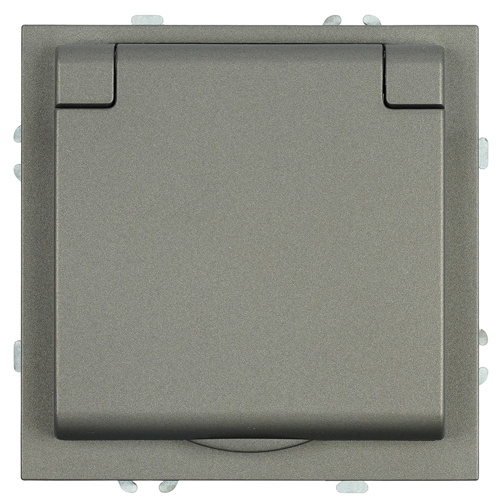 Розетка 1-местная с крышкой с защ. штор, STEKKER, с/з, 250В, 16А, серия Эмили, RST16-5112-09, антрацит, soft touch