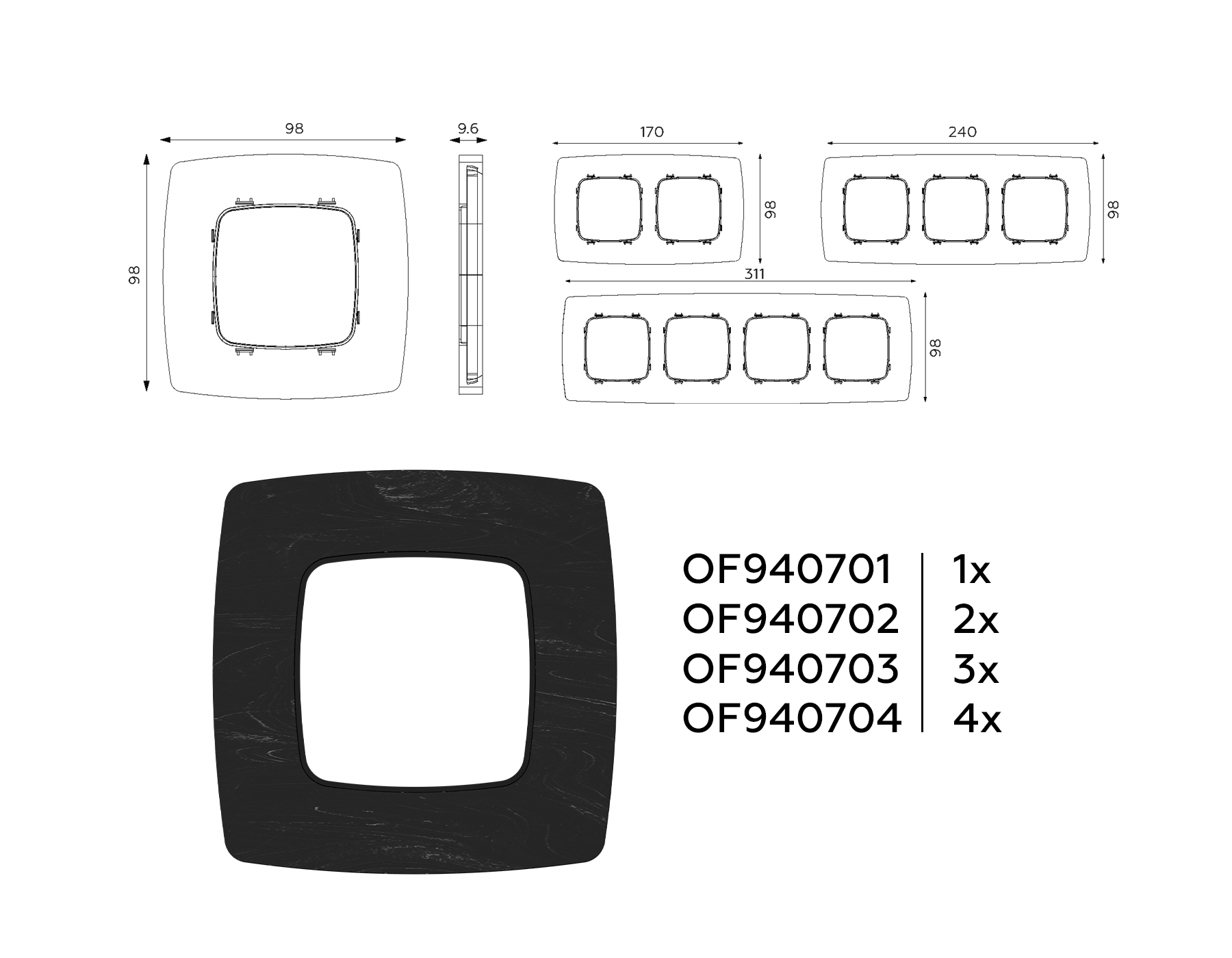 OF940704 Рамка OMEGA Opera (Черный мрамор) 4-ая