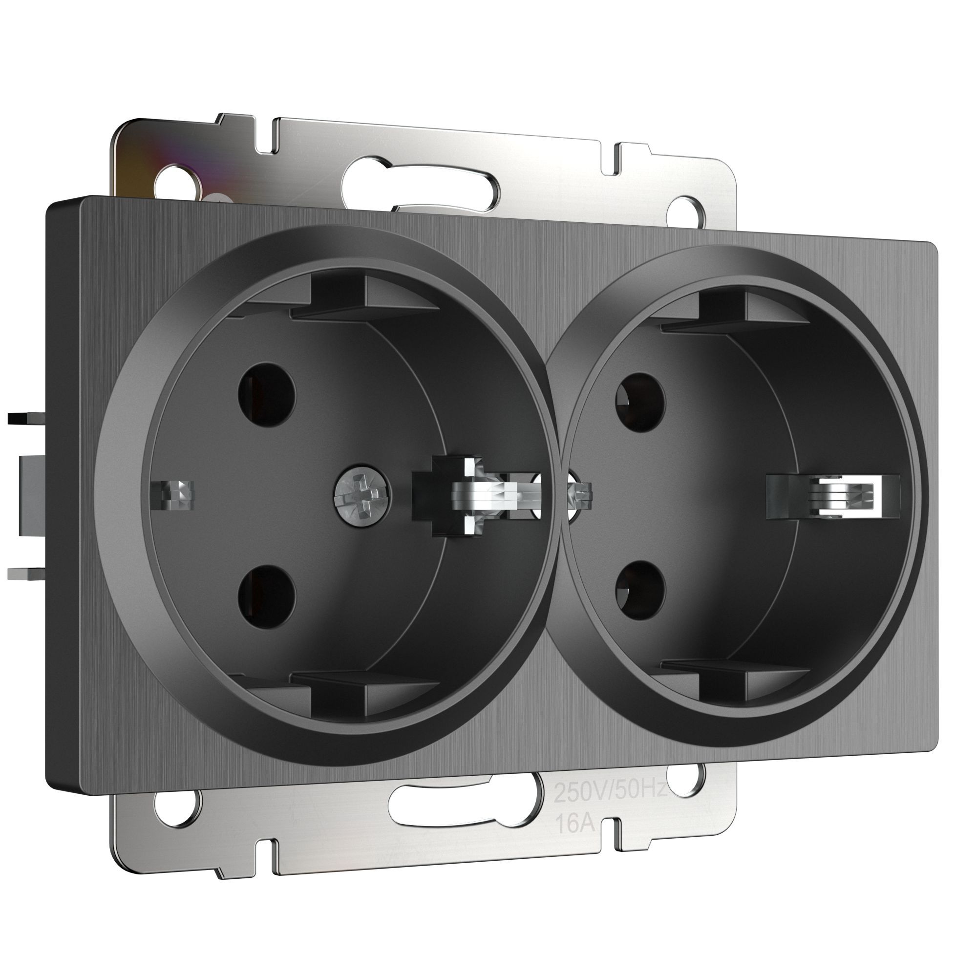 Розетка двойная с заземлением WERKEL  (графит рифленый) WL04-SKG-02-IP20 / W1172004 / a046604
