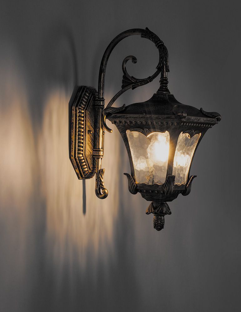 Светильник садово-парковый Feron 9003QS четырехгранный на стену вниз 60W E27 230V, черное золото