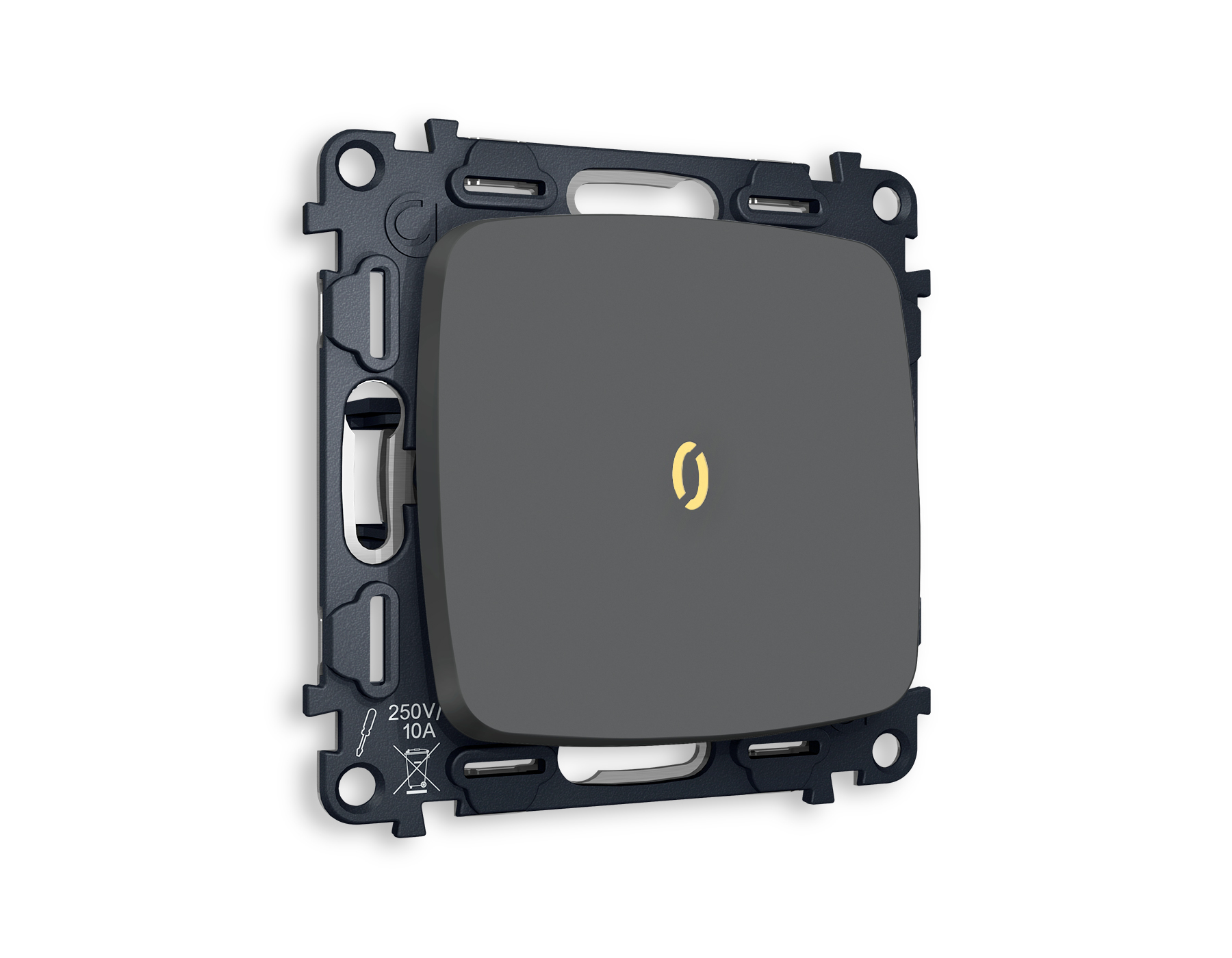 MO902030 Комплект механизма 1-кл проходного выключателя с подсветкой 3200K OMEGA Графит мягкое касание QUANT (OP9020, VM105, G22Y)