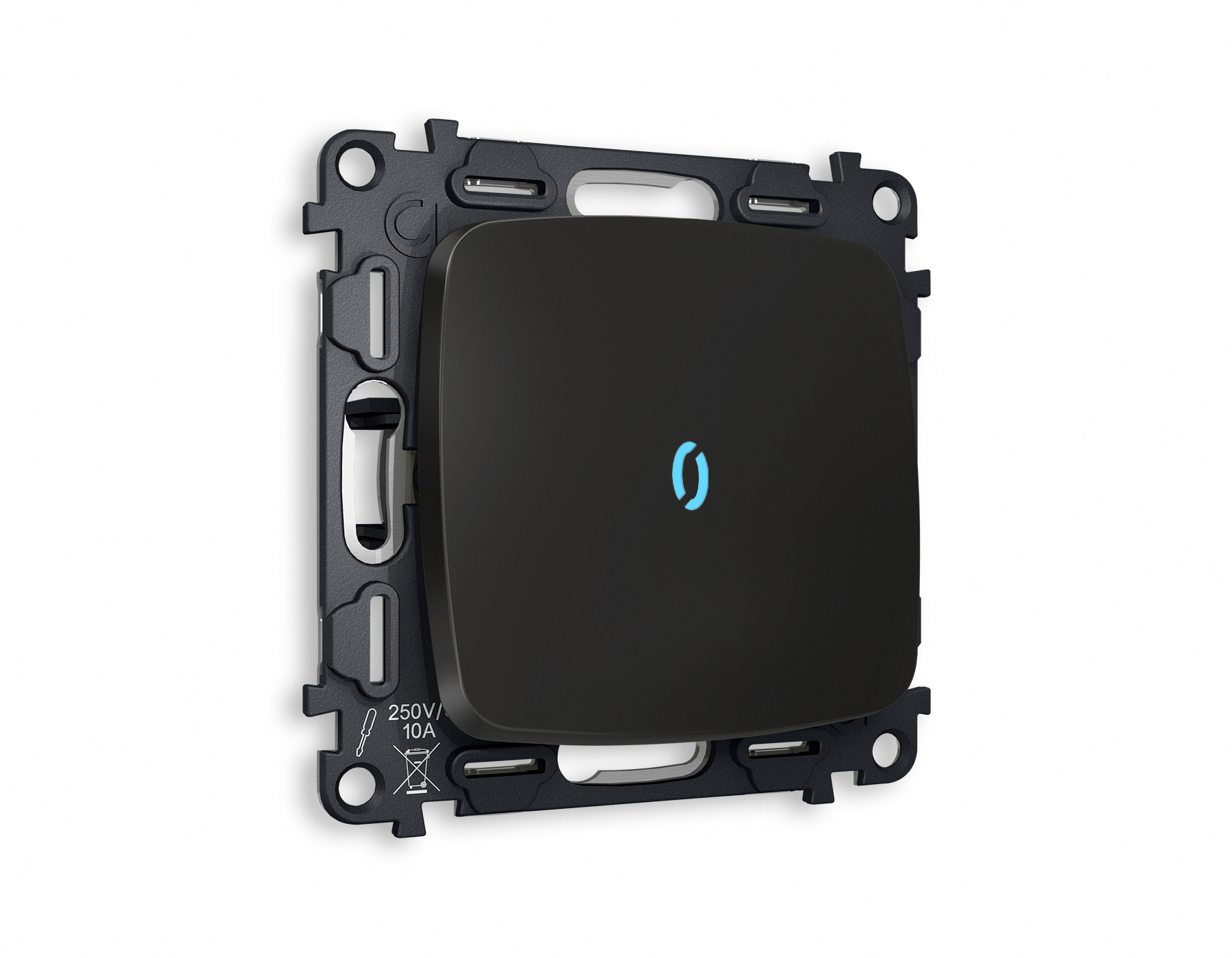 MO802040 Комплект механизма 1-кл проходного выключателя с подсветкой 10000K OMEGA Черный матовый QUANT (OP8020, VM105, G29B)