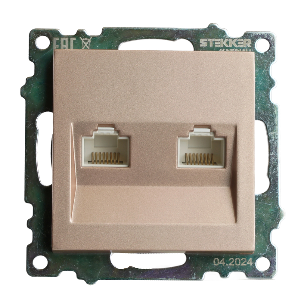 Розетка компьютерная 2-местная RJ-45 (механизм) STEKKER GLS00-7109-02, серия Катрин, шампань