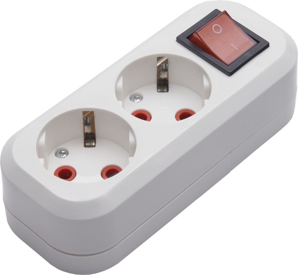 Розетка переносная разборная STEKKER PST16-211-20, на 2 гнезда с выключателем, с/з, 250В, 16A, IP20, белая 39013