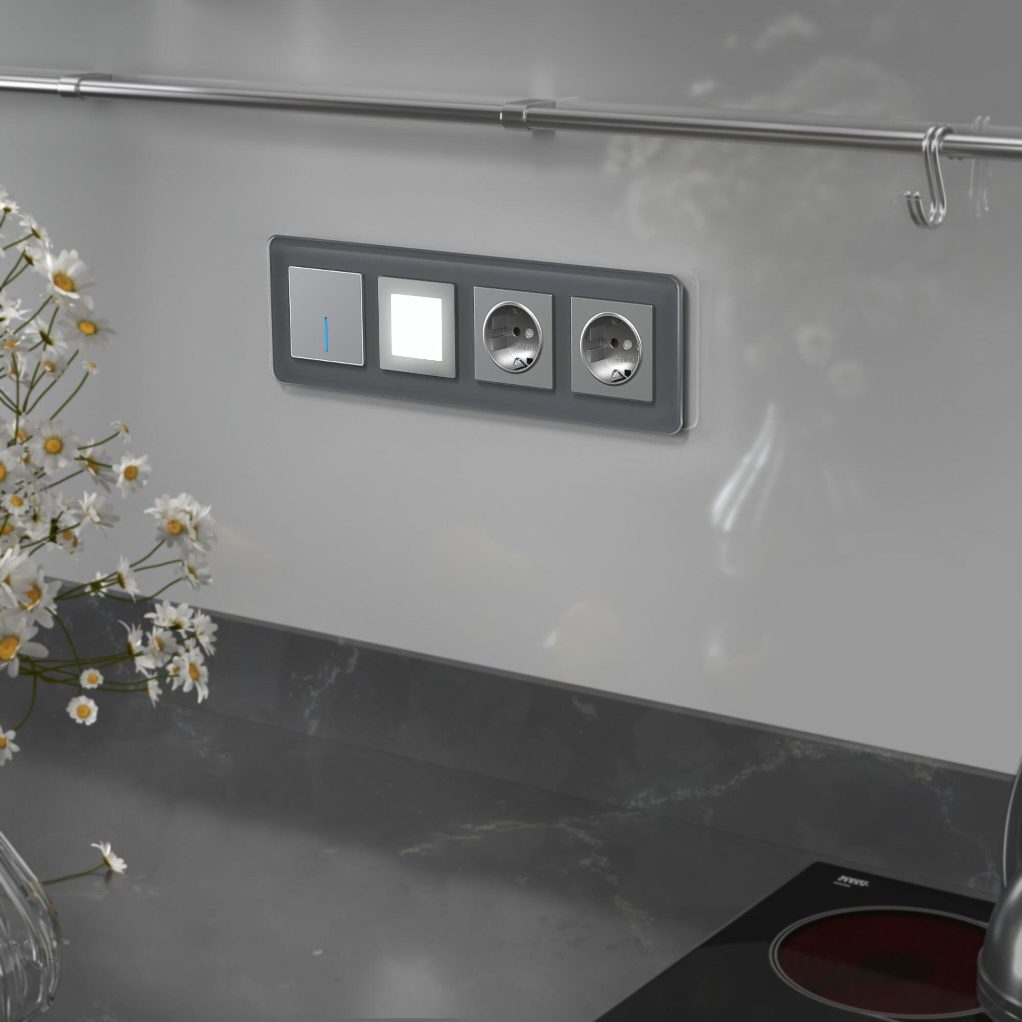 Рамка WERKEL на 4 поста Elite (графит, стекло) W0042440